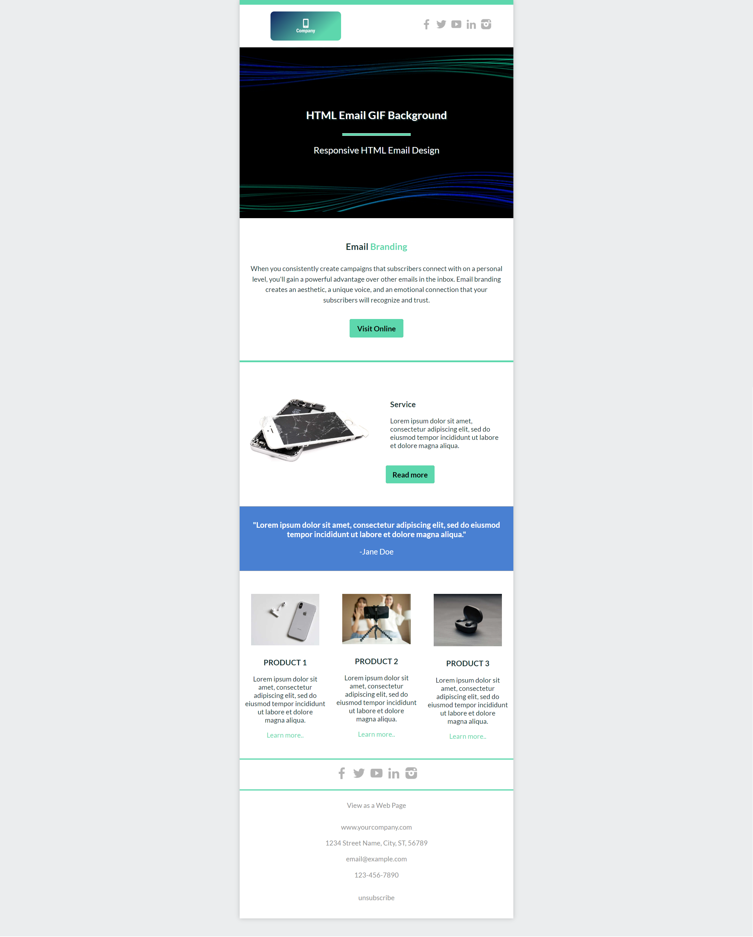 Screenshot of Cell Phone Repair Service Email Template